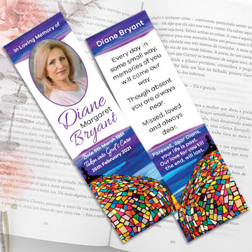 Funeral bookmark design and print service by Kdee Designs